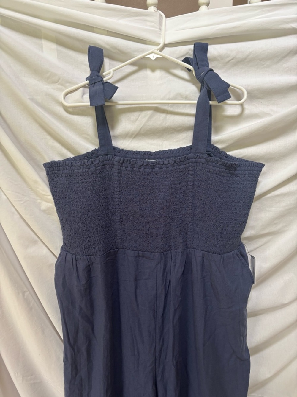 New Susina Blue Smocked Wide Leg Jumpsuit Romper 1X ~ New with Tags - Picture 2 of 5